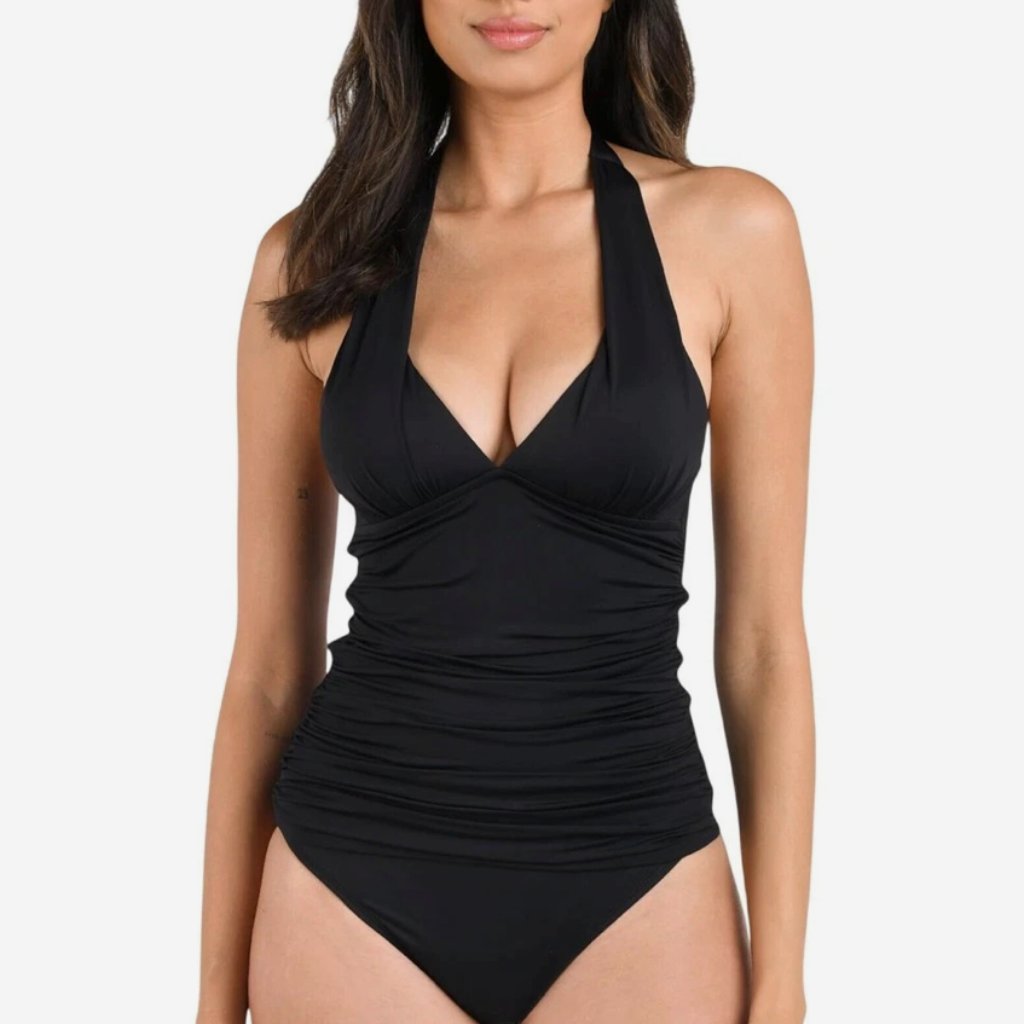La Blanca Women's Island Goddess Halter Tankini Swimsuit Top Black Size 14 9842